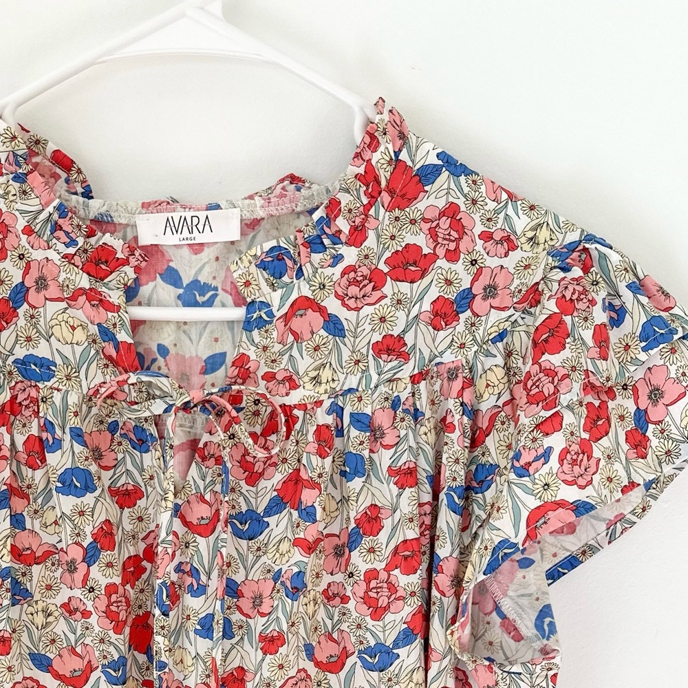 Floral Double Ruffle Sleeve Top Size Large